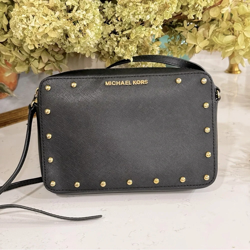 Michael Kors Sandrine Stud MK Crossbody Bag Purse Saffiano Leather